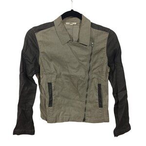 Eileen Fisher Womens Linen Full Zip Jacket S Petite Beige Lightweight Moto Biker